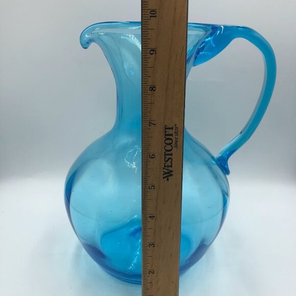 Blue Glass Pitcher Handblown Beverage Entertaining Drinkware Serveware - Picture 12 of 14